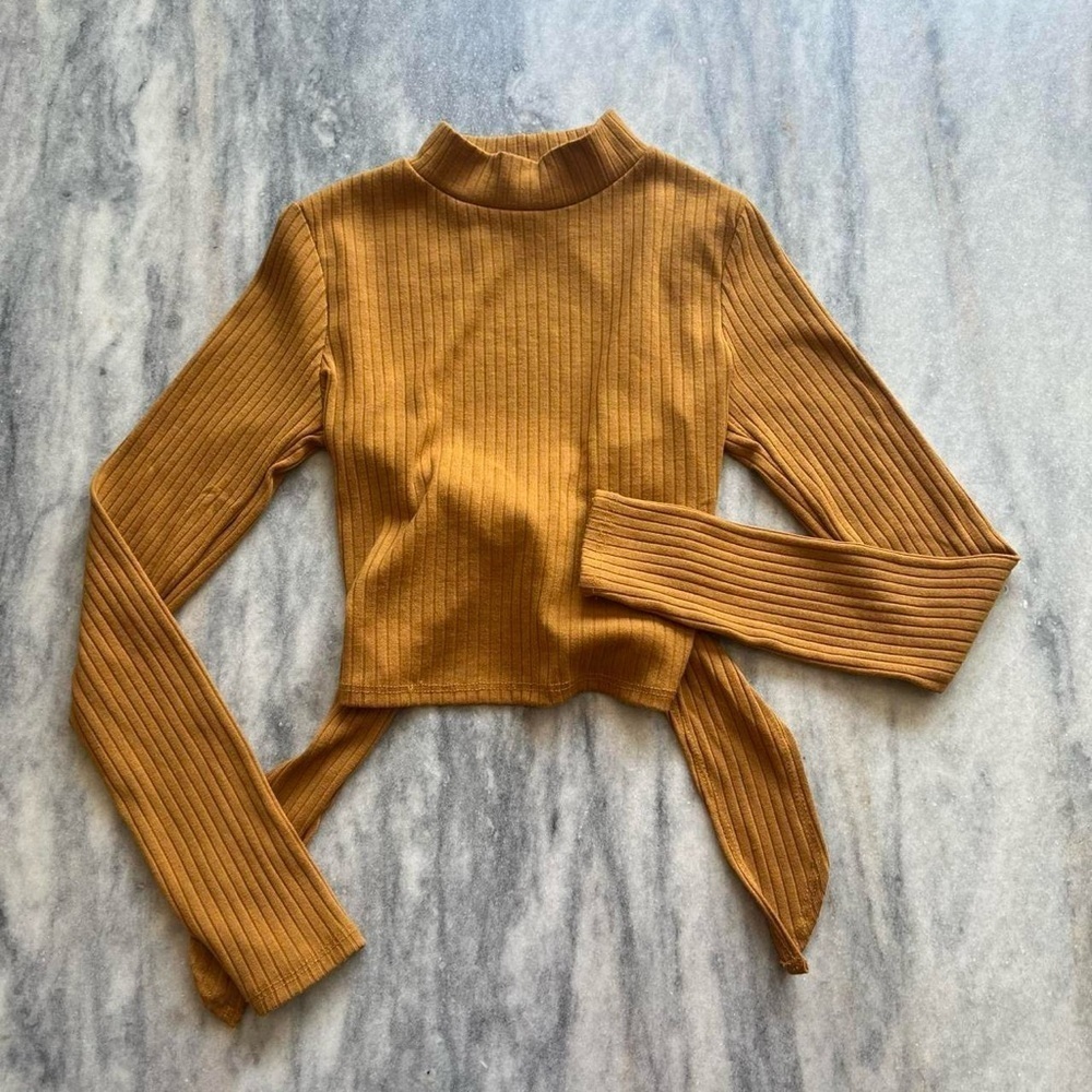 Forever 21 Mustard Ribbed Tie-Back Blouse - Picture 2 of 3